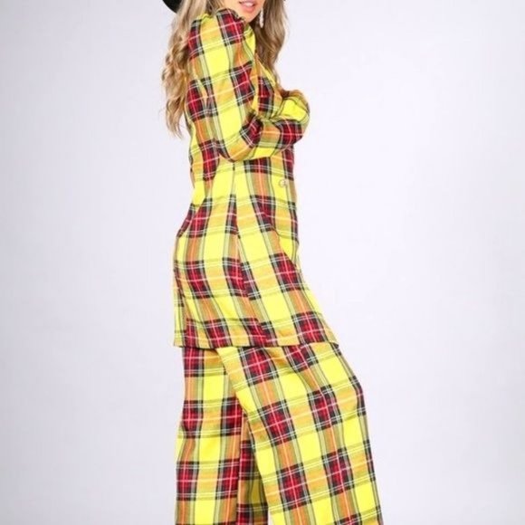 Callie Berry: Sunshine Yellow Puff Sleeve Plaid Oversized Palazzo Pant Medium - Picture 15 of 17